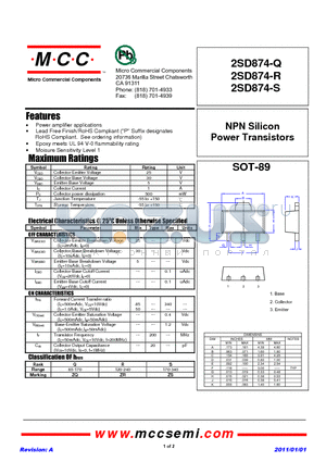 2SD874-R datasheet - NPN Silicon Power Transistors