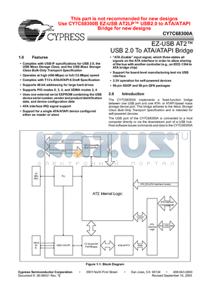 CY7C68300A-56PVC datasheet - EZ-USB AT2 USB 2.0 To ATA/ATAPI Bridge