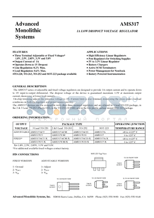 AMS317-33 datasheet - 1A LOW DROPOUT VOLTAGE REGULATOR