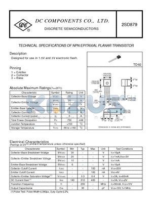 2SD879 datasheet - TECHNICAL SPECIFICATIONS OF NPN EPITAXIAL PLANAR TRANSISTOR