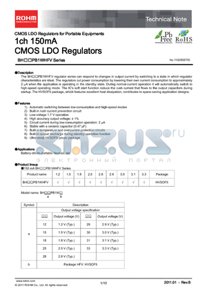 BH15PB1WHFV-TR datasheet - 1ch 150mA CMOS LDO Regulators