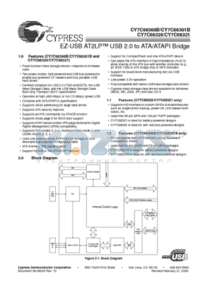 CY7C68300B-56LFXC datasheet - EZ-USB AT2LPTM USB 2.0 to ATA/ATAPI Bridge