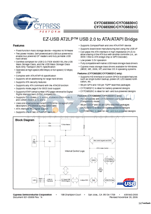CY7C68300C datasheet - EZ-USB AT2LP USB 2.0 to ATA/ATAPI Bridge