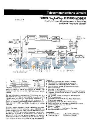 CD22212E datasheet - CMOS SINGLE - CHIP 1200BPS MODEM