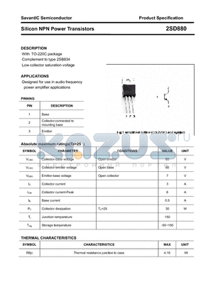 2SD880 datasheet - Silicon NPN Power Transistors
