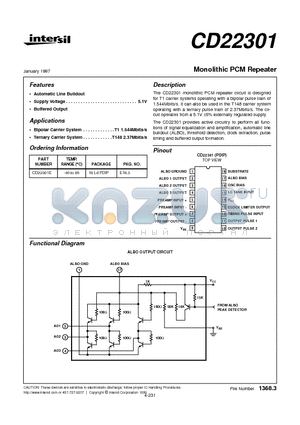 CD22301E datasheet - Monolithic PCM Repeater