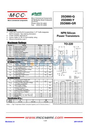 2SD880-Y datasheet - NPN Silicon Power Transistors