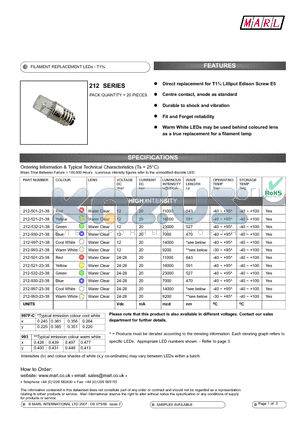 212-997-23-38 datasheet - FILAMENT REPLACEMENT LEDs - T1n