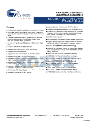 CY7C68321C-100AXC datasheet - EZ-USB AT2LP USB 2.0 to ATA/ATAPI Bridge