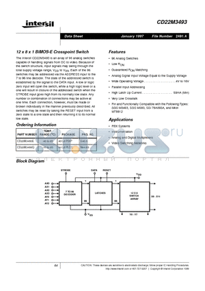 CD22M3493E datasheet - 12 x 8 x 1 BiMOS-E Crosspoint Switch