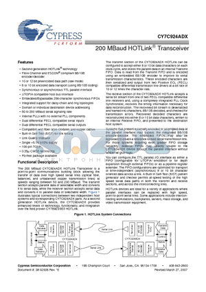 CY7C924ADX-AI datasheet - 200 MBaud HOTLink^ Transceiver