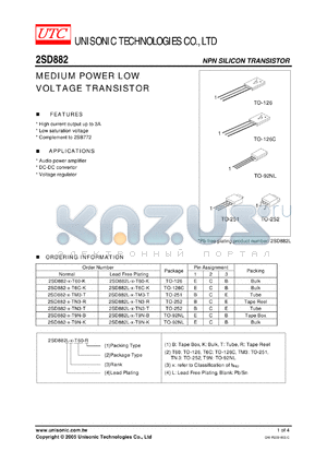 2SD882-D-TA3-T datasheet - MEDIUM POWER LOW VOLTAGE TRANSISTOR