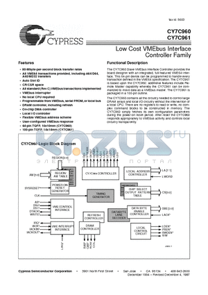 CY7C960-ASC datasheet - Low Cost VMEbus Interface Controller Family