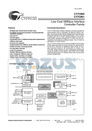 CY7C961 datasheet - Low Cost VMEbus Interface Controller Family