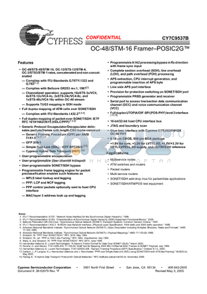 CY7C9537B-BLI datasheet - OC-48/STM-16 Framer-POSIC2G