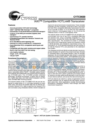 CY7C9689 datasheet - TAXI Compatible HOTLink Transceiver