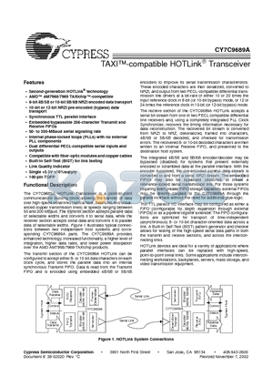 CY7C9689A-AC datasheet - TAXI-compatible HOTLink Transceiver