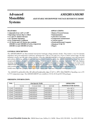 AMS385CL datasheet - ADJUSTABLE MICROPOWER VOLTAGE REFERENCE DIODE