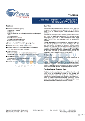 CY8C20110_0809 datasheet - CapSense Express-10 Configurable GPIOs with PWM Control