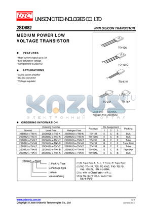 2SD882-X-T6C-K datasheet - MEDIUM POWER LOW VOLTAGE TRANSISTOR