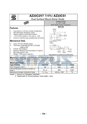 AZ23C10 datasheet - Dual Surface Mount Zener Diode