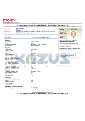 0887667820 datasheet - 1.90mm (.075) Pitch MicroCross P&D Digital (M)-to-DVI Digital (M)  USB Type A (M), 5.0m (16.40) Length, Leadfree