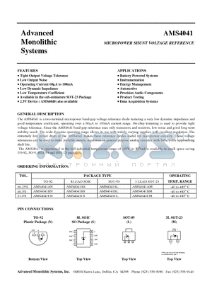 AMS4041CL datasheet - MICROPOWER SHUNT VOLTAGE REFERENCE