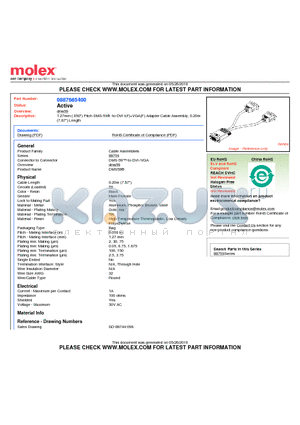 0887685400 datasheet - 1.27mm (.050) Pitch DMS-59^ -to-DVI-I(F)VGA(F) Adapter Cable Assembly, 0.20m (7.87) Length