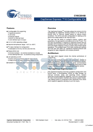 CY8C20160-LDX2I datasheet - CapSense Express -6 Configurable IOs