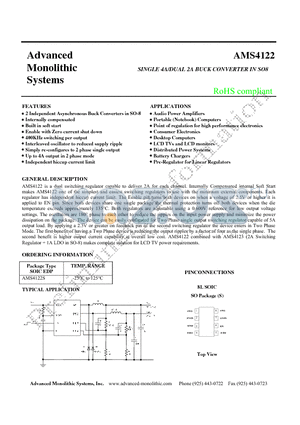 AMS4122 datasheet - SINGLE 4A/DUAL 2A BUCK CONVERTER IN SO8