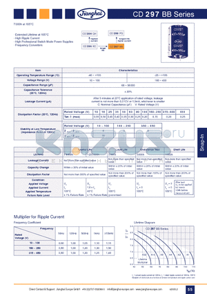 CD297BB datasheet - EC Snap-In 105`C Extended Lifetime 7.000h High Ripple Currents(Snap-In)