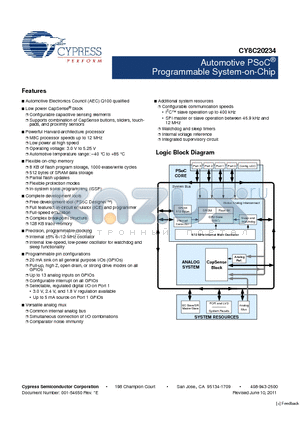 CY8C20234 datasheet - Automotive PSoC Programmable System-on-Chip