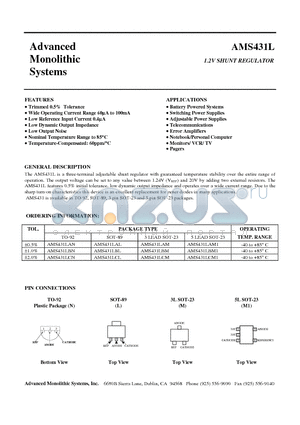 AMS431LAM datasheet - 1.2V SHUNT REGULATOR