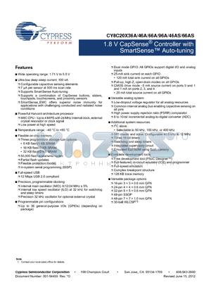 CY8C20236A-24LKXIT datasheet - 1.8 V CapSense^ Controller with SmartSense Auto-tuning