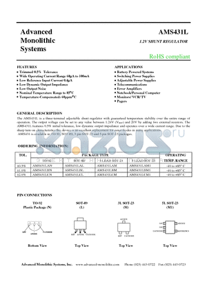 AMS431LAN datasheet - 1.2V SHUNT REGULATOR