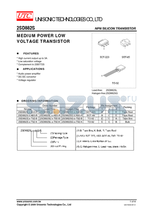 2SD882S datasheet - MEDIUM POWER LOW VOLTAGE TRANSISTOR