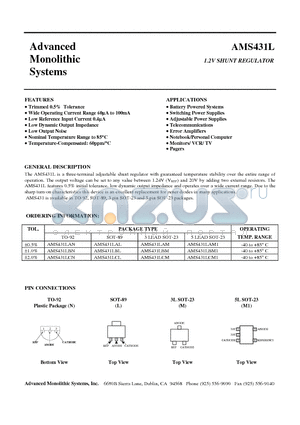 AMS431LC datasheet - 1.2V SHUNT REGULATOR