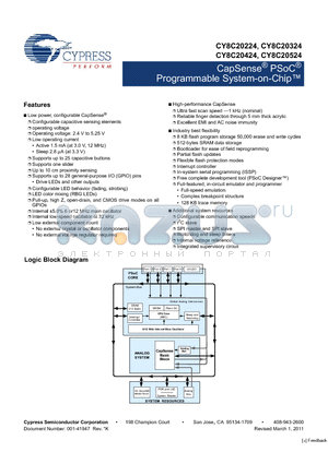 CY8C20324-12LQXI datasheet - CapSense^ PSoC^ Programmable System-on-Chip