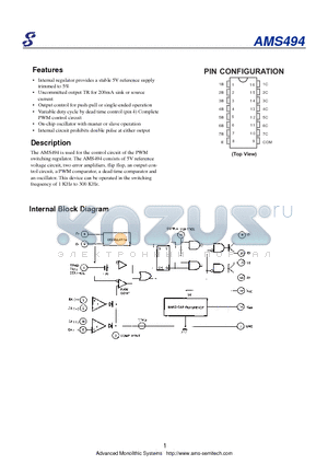 AMS494CD datasheet - Internal regulator provides a stable 5V reference supply