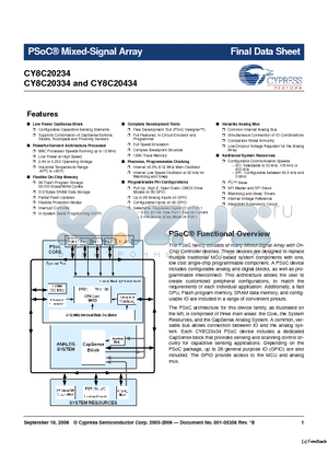 CY8C20334 datasheet - PSoC^ Mixed-Signal Array