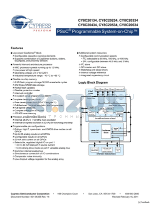 CY8C20334-12LQXI datasheet - PSoC^ Programmable System-on-Chip