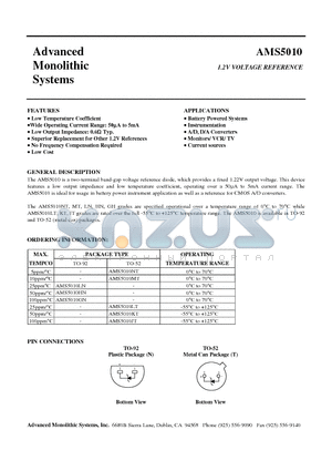 AMS5010 datasheet - 1.2V VOLTAGE REFERENCE