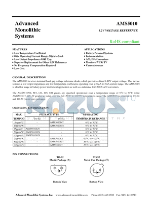 AMS5010HN datasheet - 1.2V VOLTAGE REFERENCE