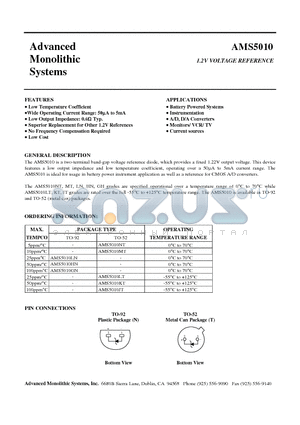AMS5010LT datasheet - 1.2V VOLTAGE REFERENCE
