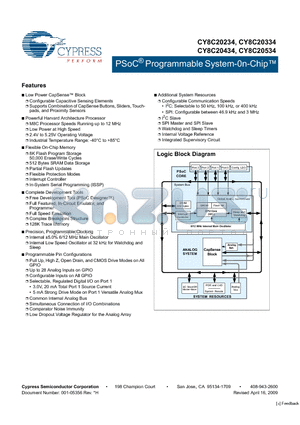 CY8C20434 datasheet - PSoC Programmable System-0n-Chip