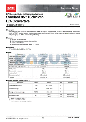 BH2221FV datasheet - Standard 8bit 10ch/12ch D/A Converters