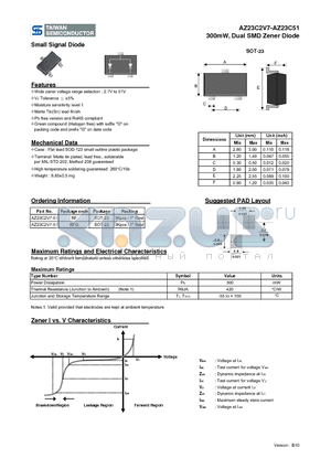 AZ23C10 datasheet - 300mW, Dual SMD Zener Diode