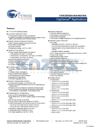 CY8C20496A-24LQXIT datasheet - CapSense Applications