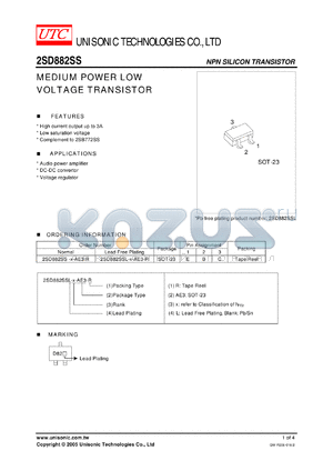 2SD882SS-Q-AE3-R datasheet - MEDIUM POWER LOW VOLTAGE TRANSISTOR