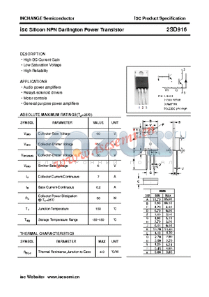 2SD916 datasheet - isc Silicon NPN Darlington Power Transistor
